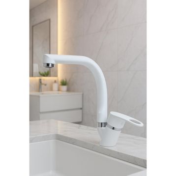 Kustar Tyal Beyaz Kısa Mix Aç Kapa Banyo Lavabo Bataryası
