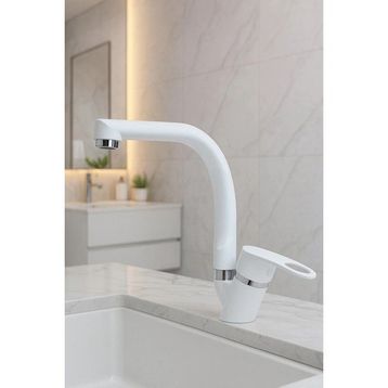 Kustar Tyal Beyaz Kısa Mix Aç Kapa Banyo Lavabo Bataryası