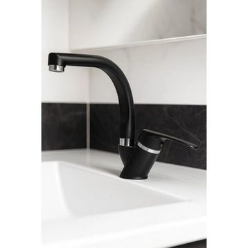 Kustar Tyal Siyah Kısa Mix Aç Kapa Banyo Lavabo Bataryası