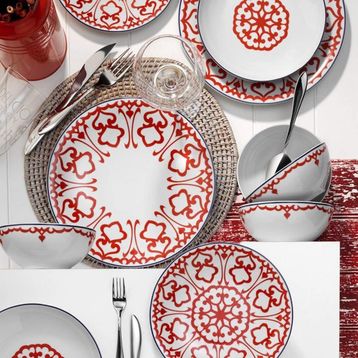 Kütahya Porselen 596617 Desen 24 Parça Yemek Seti Kırmızı