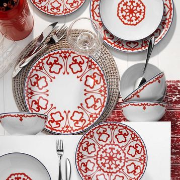 Kütahya Porselen 596617 Desen 24 Parça Yemek Seti Kırmızı