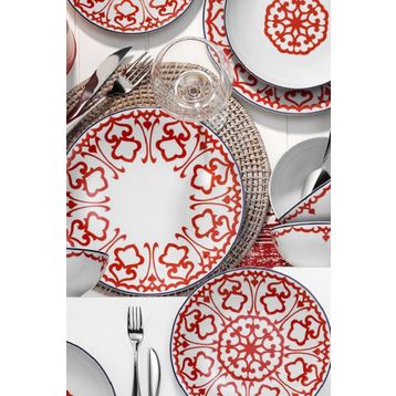 Kütahya Porselen 596617 Desen 24 Parça Yemek Seti Kırmızı