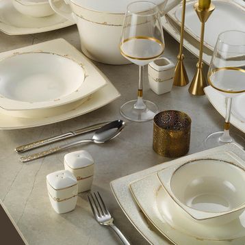 Kütahya Porselen Bone Mare 1074820 62 Parça Altın Yemek Takımı