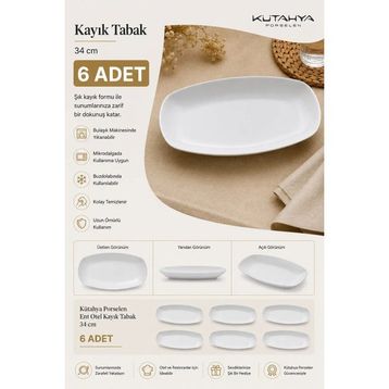 Kütahya Porselen Ent Otel Dekorsuz 34 cm Kayık Tabak