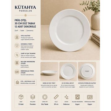 Kütahya Porselen Frig Otel Dekorsuz 30 cm 12 Adet Düz Tabak