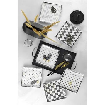 Kütahya Porselen Golden Leaf 6 Parça 19 cm Kare Pasta Takımı