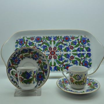 Kütahya Porselen Tepsili Dekor No:07458 2 Kişilik Kahve Fincanı