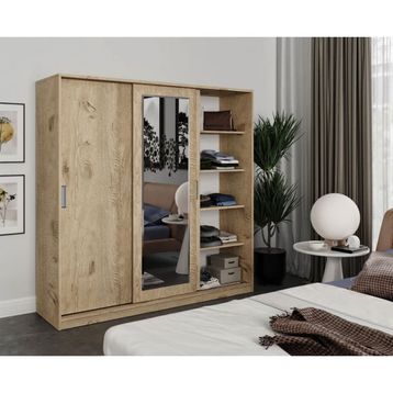 Kzn Home 3 Kapaklı Sürgülü Aynalı Tamamı Meşe Mdf Gardrop
