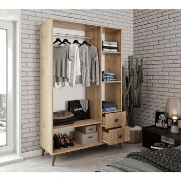 Kzn Home Akasya 3 Kapaklı 2 Çekmeceli Kahverengi Mdf Gardrop