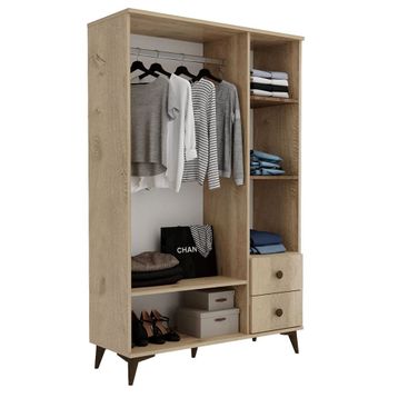Kzn Home Akasya 3 Kapaklı 2 Çekmeceli Kahverengi Mdf Gardrop
