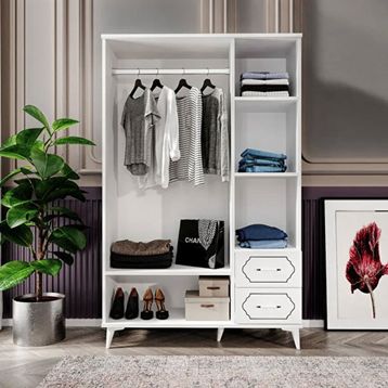 Kzn Home Hayal 3 Kapaklı 2 Çekmeceli Modern Beyaz Gardırop