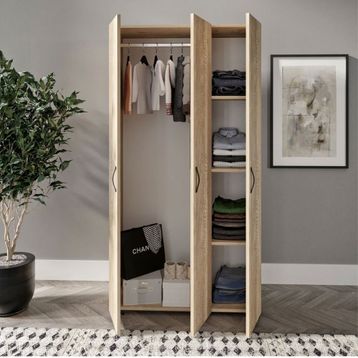 Kzn Home Soft 3 Kapaklı Meşe Gardırop