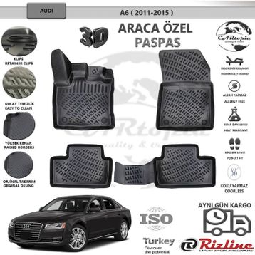 L.Locker Audi A6 2011-2014 Siyah 3D Araca Özel Havuzlu Paspas