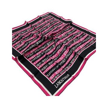 La Boutique 1631-07 Pembe Harf Desenli Sura İpek Eşarp
