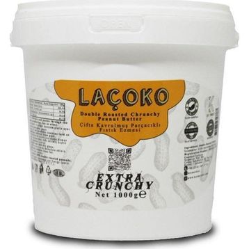 Laçoko 1 kg İsme Özel Şekersiz,Glutensiz,Doğal Çifte Kavrulmuş Parçacıklı Extra Crunchy Fıstık Ezmesi