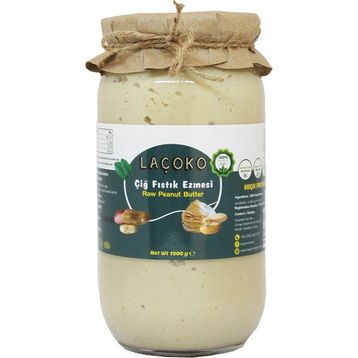 Laçoko 1 kg Şekersiz Katkısız Glutensiz Vegan Doğal Az Kavrulmuş Yer Fıstığı Ezmesi