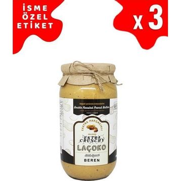 Laçoko 3 kg İsme Özel Şekersiz,Glutensiz,Doğal Çifte Kavrulmuş Parçacıklı Extra Crunchy Fıstık Ezmesi