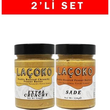 Laçoko 320 gr Çifte Kavrulmuş Parçacıklı Fıstık ve Az Kavrulmuş Fıstık Ezmesi