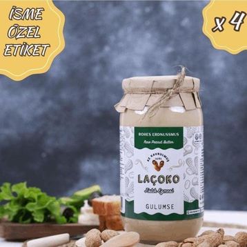 Laçoko 4 kg İsme Özel Şekersiz,Saf,Katkısız,Glutensiz,Vegan,Doğal Az Kavrulmuş(Çiğ) Fıstık Ezmesi
