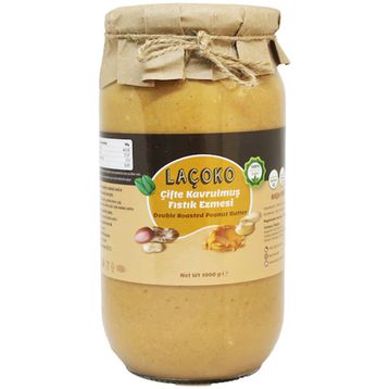 Laçoko Şekersiz Katkısız Glutensiz Vegan 1 kg Doğal Çifte Kavrulmuş Fıstık Ezmesi
