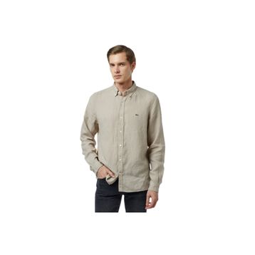Lacoste CH5692T.CB8 Erkek Regular Fit Düğmeli Yaka Keten Bej Gömlek