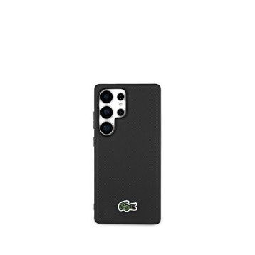 Lacoste Galaxy S25 Ultra Metal Logolu PU Pike Desenli Siyah Telefon Kılıfı