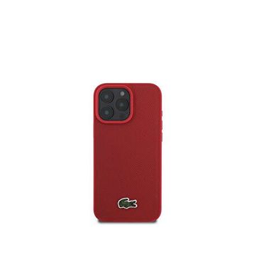 Lacoste iPhone 16 Pro Magsafe PU Pike Desenli Timsah Logolu Kırmızı Uyumlu Telefon Kılıfı