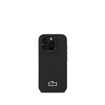 Lacoste iPhone 16 Pro Max PU Pike Desenli Metal Logolu Siyah 1.5 mt Type-C Kablo Telefon Kılıfı