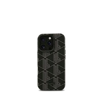 Lacoste iPhone 16 Pro Max Standlı PU Deri Monogram Magsafe Siyah Uyumlu Telefon Kılıfı