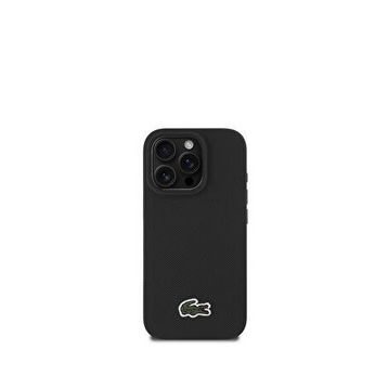 Lacoste iPhone 16 Pro PU Pike Desenli Metal Logolu Siyah 1.5 mt Type-C Kablo Telefon Kılıfı