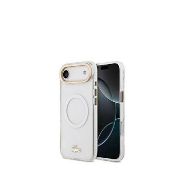 Lacoste iPhone 17 Air Gold Timsah Logolu Buzlu Magsafe Beyaz Uyumlu Telefon Kılıfı