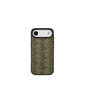 Lacoste iPhone 17 Air Kartlıklı Deri Karışık Monogram Magsafe Yeşil Uyumlu Telefon Kılıfı