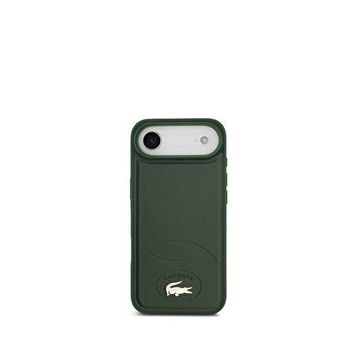 Lacoste iPhone 17 Air Metal Logolu PU Deri Tasarımlı Magsafe Yeşil Uyumlu Telefon Kılıfı