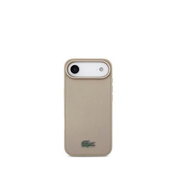 Lacoste iPhone 17 Air Pike Desenli Metal Logolu Kartlıklı Magsafe Bej Uyumlu Telefon Kılıfı