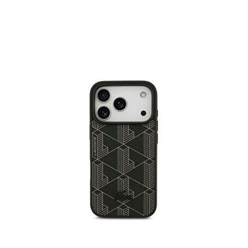 Lacoste iPhone 17 Pro Kartlıklı Deri Karışık Monogram Magsafe Siyah Uyumlu Telefon Kılıfı