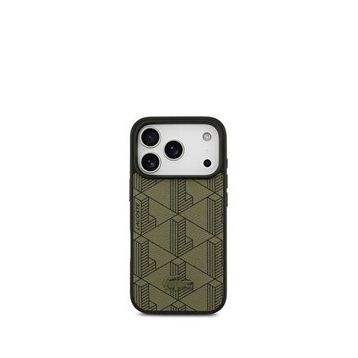 Lacoste iPhone 17 Pro Kartlıklı Deri Karışık Monogram Magsafe Yeşil Uyumlu Telefon Kılıfı