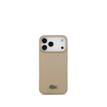 Lacoste iPhone 17 Pro Max Pike Desenli Metal Logolu Kartlıklı Magsafe Bej Uyumlu Telefon Kılıfı