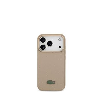 Lacoste iPhone 17 Pro Pike Desenli Metal Logolu Kartlıklı Magsafe Bej Uyumlu Telefon Kılıfı