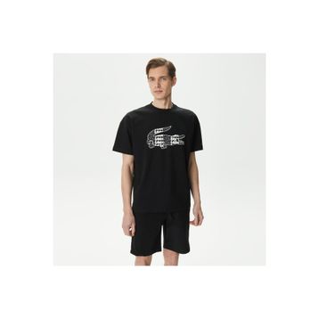 Lacoste Siyah Erkek Relaxed Fit Bisiklet Yaka Baskılı T-shirt
