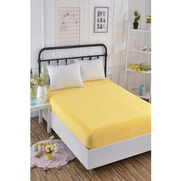 Lady Moda %100 Pamuklu Penye Lastikli Sarı Çift Kişilik Çarşaf