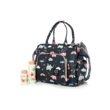 Lal Baby Baggage Bag Fil Desenli Lacivert Omuz Askılı Anne Bebek Bakım Çantası