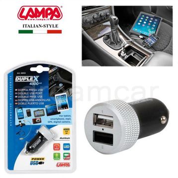 Lampa 38959 Duplex 4500 mA 2 Usb Çıkışlı Şarj Soketi