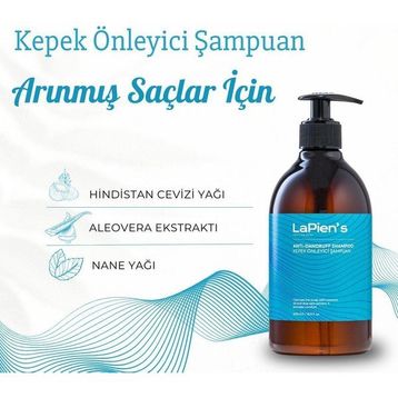 Lapien's Antidandruf Kepek Önleyici Arındırıcı 500 ml Hindistan Cevizi Aloevera Özü Naneyağı Mentolü Şampuan