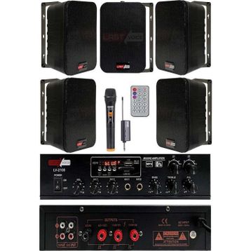 Lastvoice Black Large Plus Paket-4 Hoparlör ve Amfi Anons Ses Sistemi Seti