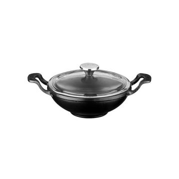 Lava 16 CM Siyah Yekpare Kulplu Cam Kapaklı Döküm Mini Wok