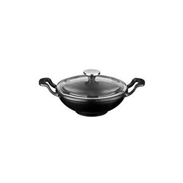 Lava 16 CM Siyah Yekpare Kulplu Cam Kapaklı Döküm Mini Wok
