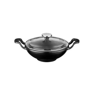 Lava 16 CM Siyah Yekpare Kulplu Cam Kapaklı Döküm Mini Wok