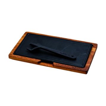 Lava 16x30 cm Siyah Ahşap ve Döküm Demir Hot Plate Servis Tahtası