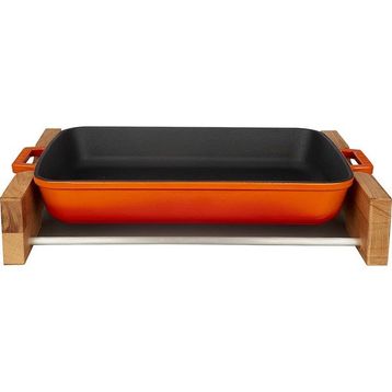 Lava 22x30 CM Turuncu Dikdörtgen Tepsi Ve Ahşap Altlığı