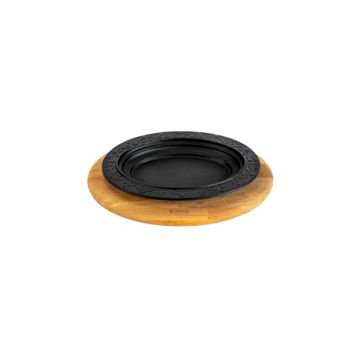 Lava 28x20 cm Siyah Döküm Oval Döner Kebap Tabağı Kayın Servis Ahşabı
